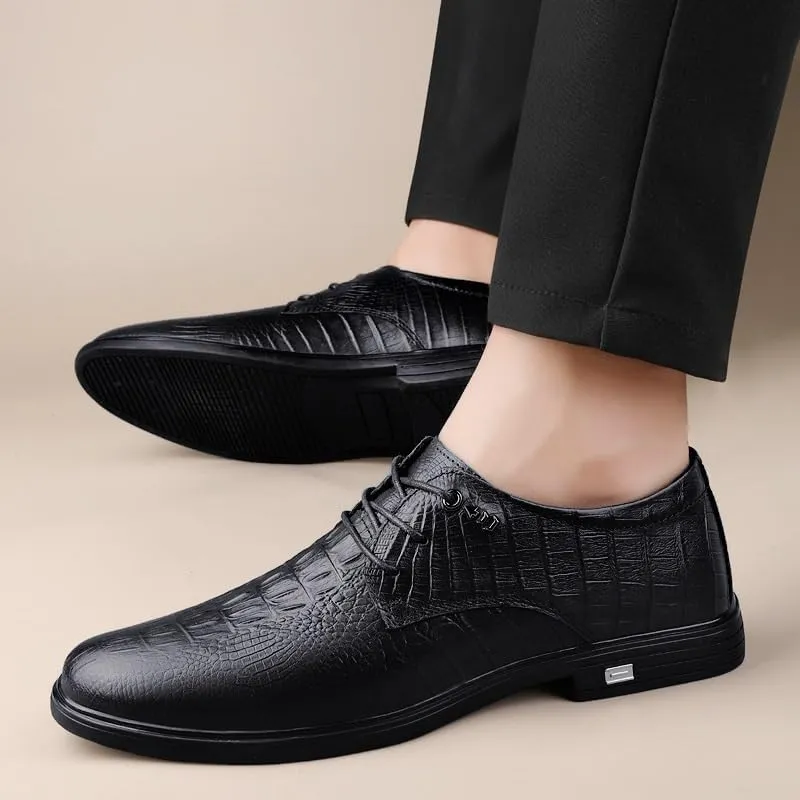 Men's Comfortable Non Slip Walking Shoes Classic Crocodile Pattern Leather Shoes Men Lace up Dress Oxford