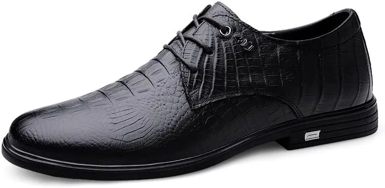 Men's Comfortable Non Slip Walking Shoes Classic Crocodile Pattern Leather Shoes Men Lace up Dress Oxford