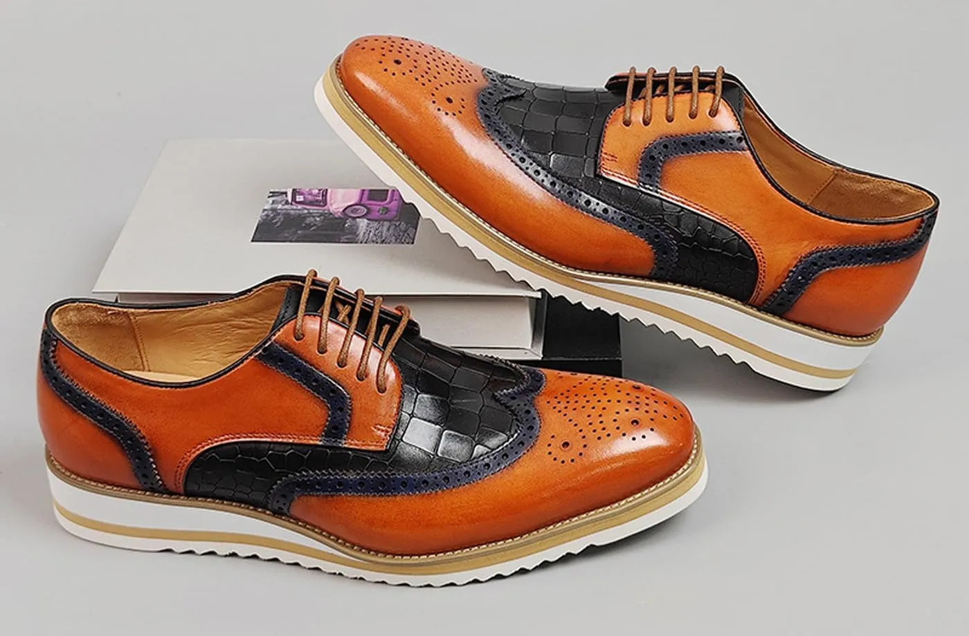 Mens Dress Shoes Genuine Leather Wingtip Brogue Oxfords – Elegant Business & Suit Footwear with Ultra-Comfort Cushioned Insole, Ideal for Weddings & Office