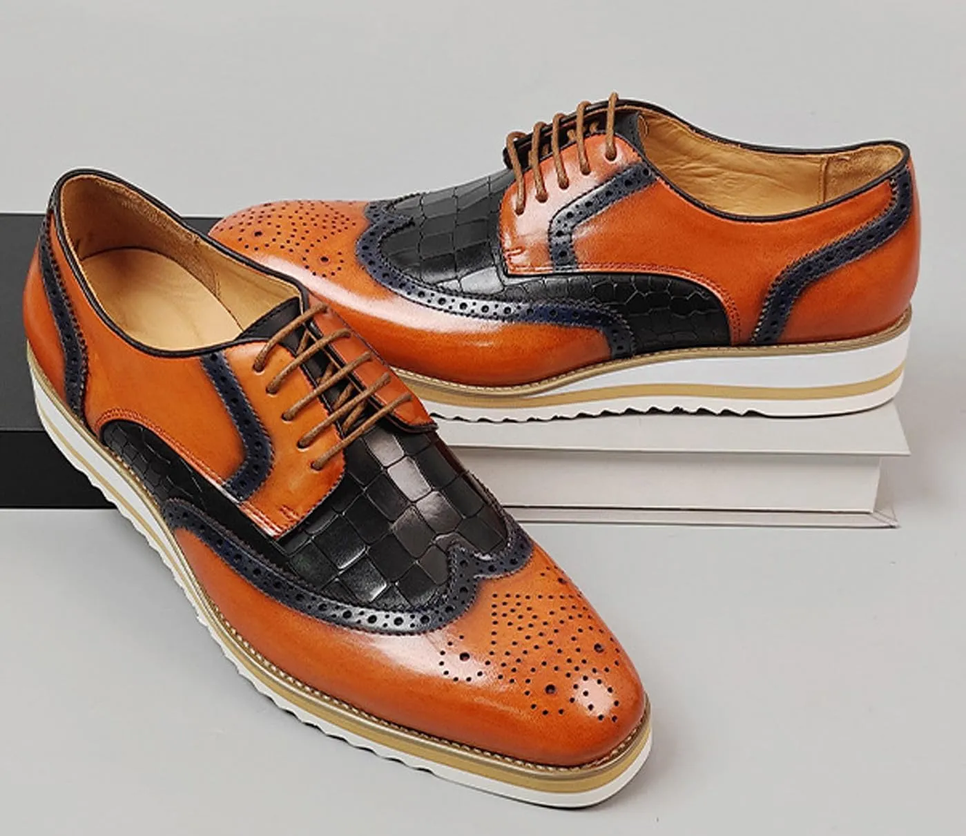 Mens Dress Shoes Genuine Leather Wingtip Brogue Oxfords – Elegant Business & Suit Footwear with Ultra-Comfort Cushioned Insole, Ideal for Weddings & Office