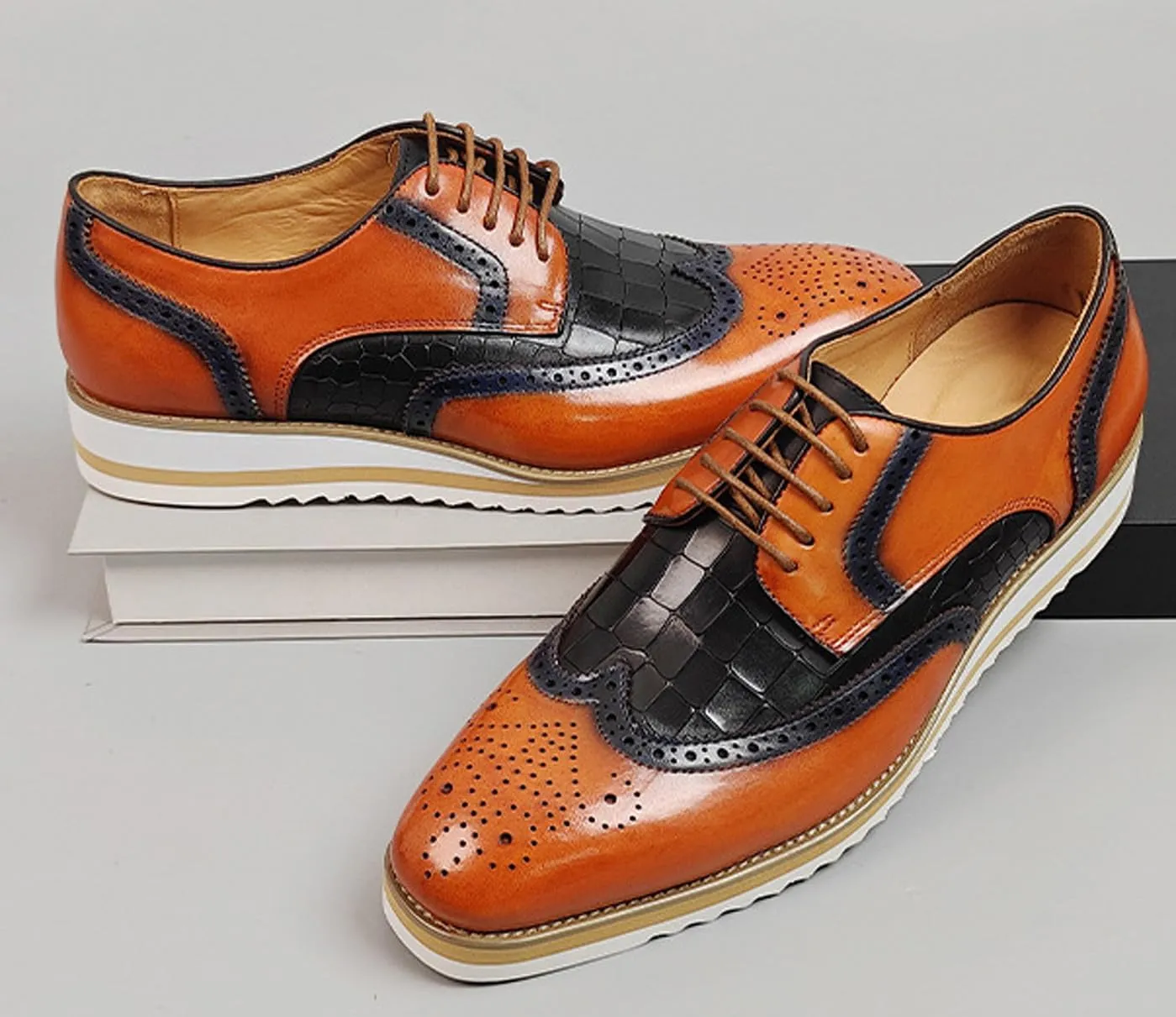 Mens Dress Shoes Genuine Leather Wingtip Brogue Oxfords – Elegant Business & Suit Footwear with Ultra-Comfort Cushioned Insole, Ideal for Weddings & Office