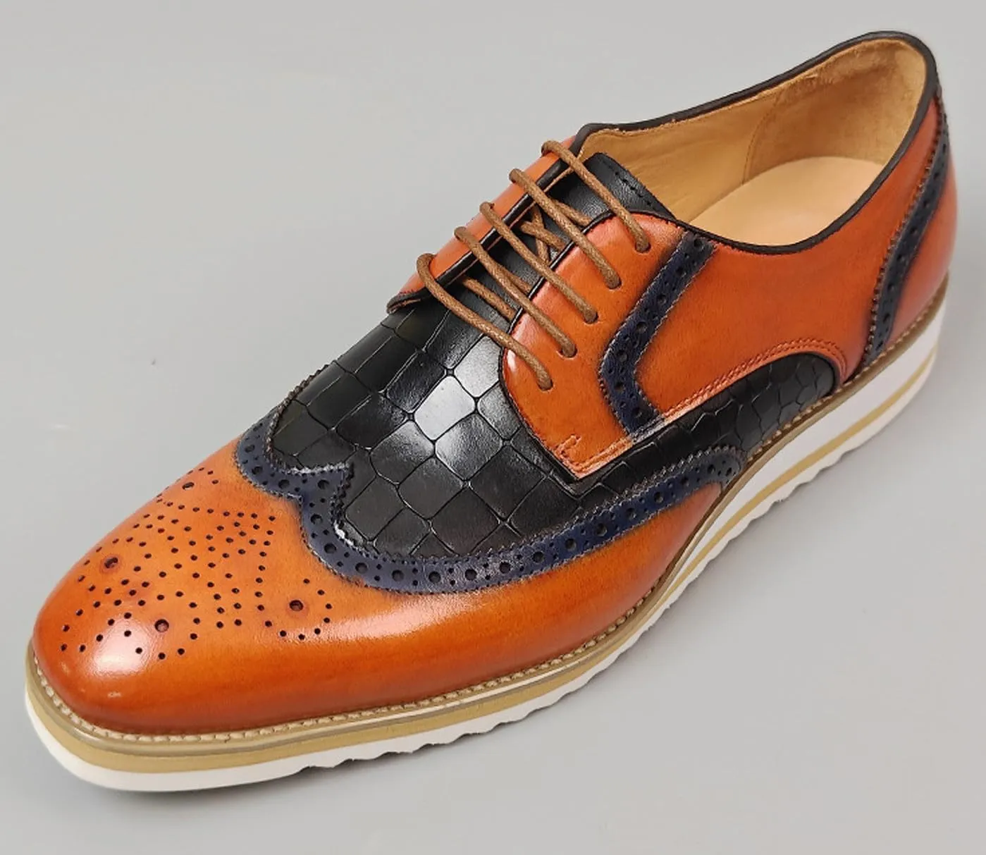 Mens Dress Shoes Genuine Leather Wingtip Brogue Oxfords – Elegant Business & Suit Footwear with Ultra-Comfort Cushioned Insole, Ideal for Weddings & Office