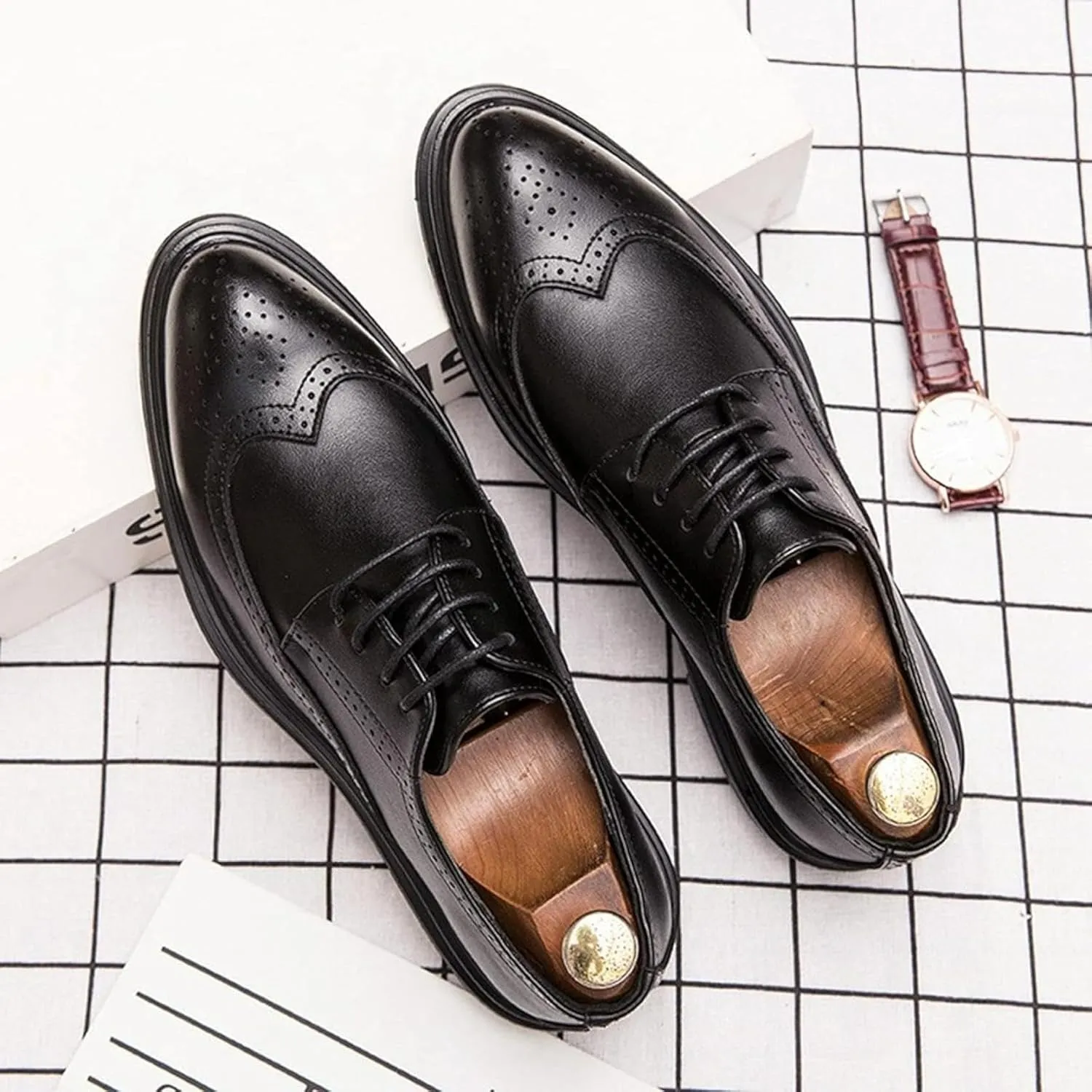 Men's Formal Shoes Spring and Autumn Gentlemen's Evening Party Oxford Shoes Youth Classic Low Top Lace up Business Shoes