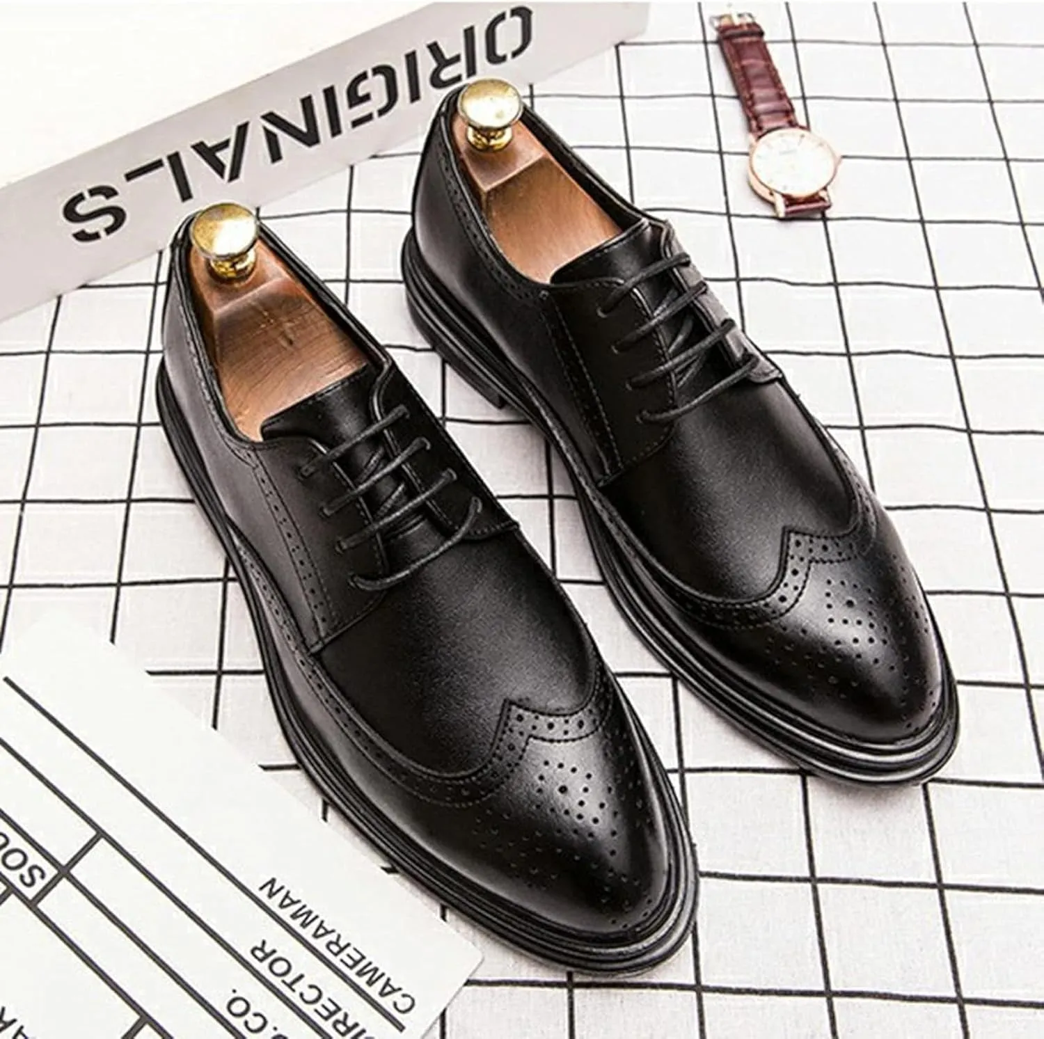 Men's Formal Shoes Spring and Autumn Gentlemen's Evening Party Oxford Shoes Youth Classic Low Top Lace up Business Shoes
