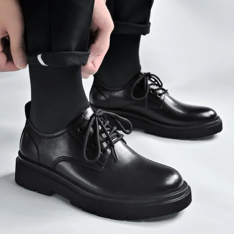 Men's Four-Season Fashion Oxford Shoes - Solid Color Low-top lace-up Casual Round Toe Design, Rubber Sole, EVA Insole, Suitable for Daily Business wear