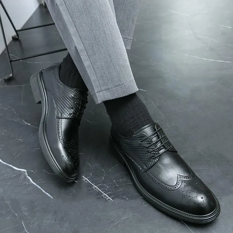 Men's Genuine Leather Dress Sneakers - Non-Slip Waterproof Oxford Shoes for Business & Formal Wear