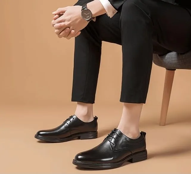 Men's Genuine Leather Oxford Shoes Low Top Formal Business Dress Shoes Non-Slip Waterproof Derby Shoes for Men(6.5)