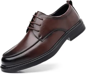 Men's Genuine Leather Oxford Shoes - Retro Pointed Toe Chunky Heel Non-Slip Business Dress Shoes for Formal Occasions