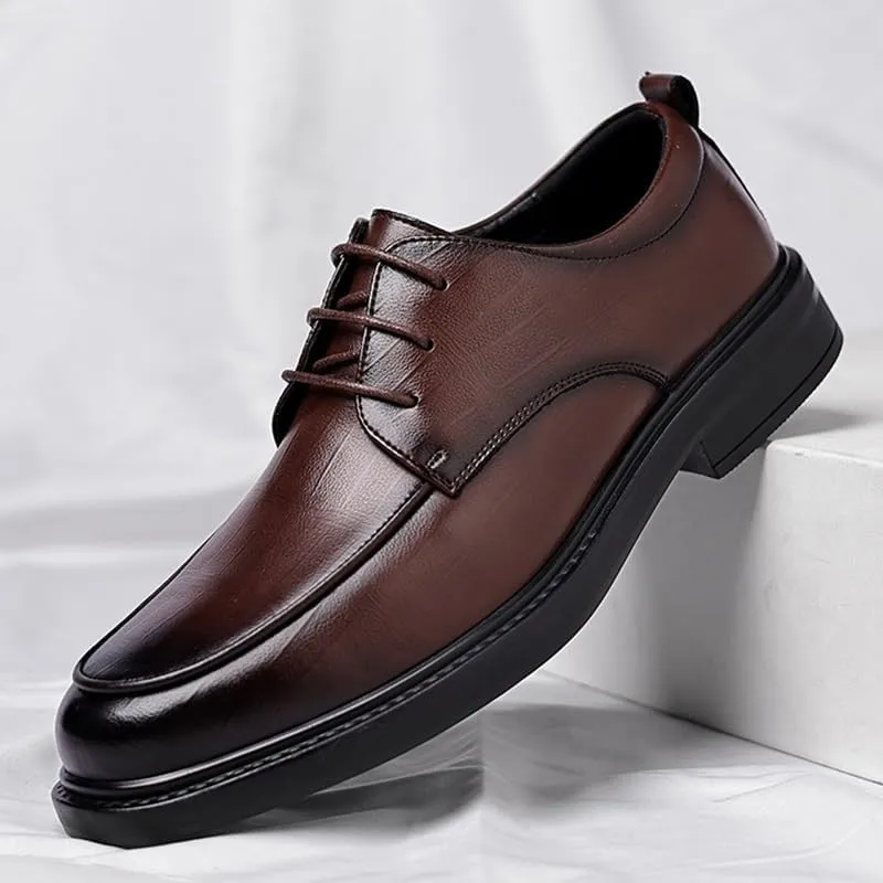 Men's Genuine Leather Oxford Shoes - Retro Pointed Toe Chunky Heel Non-Slip Business Dress Shoes for Formal Occasions