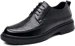 Men's Leather Formal Dress Shoes Mens Classic Lace Up Oxfords Shoes Business Casual Pointed Toe Breathable Derby Shoes for Men(Black,8.5)