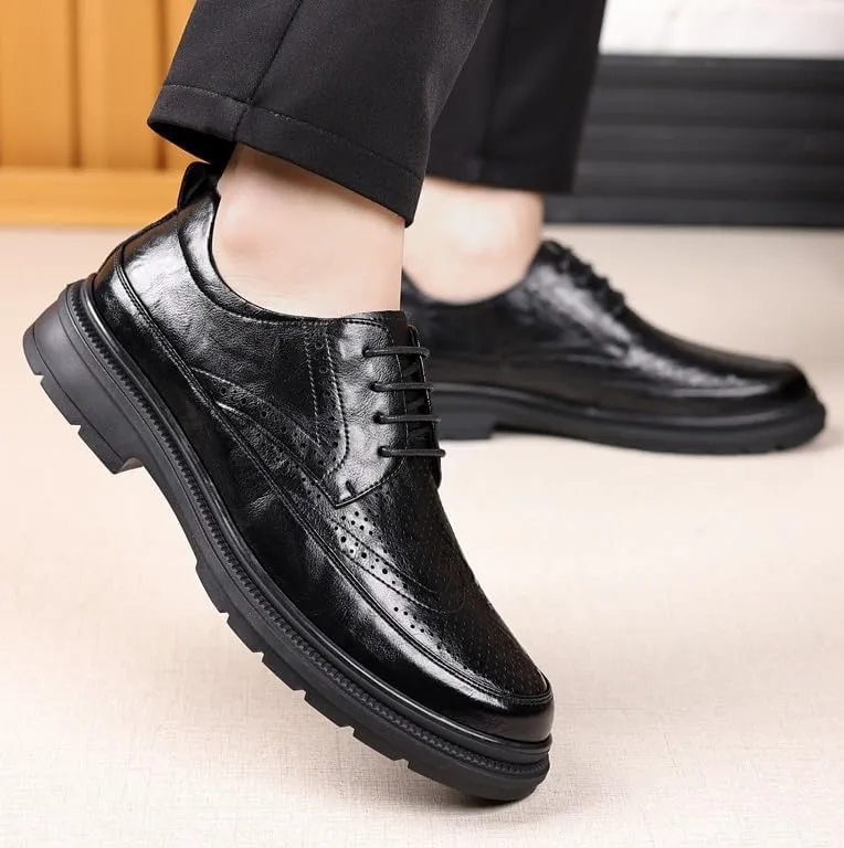 Men's Leather Formal Dress Shoes Mens Classic Lace Up Oxfords Shoes Business Casual Pointed Toe Breathable Derby Shoes for Men(Black,8.5)