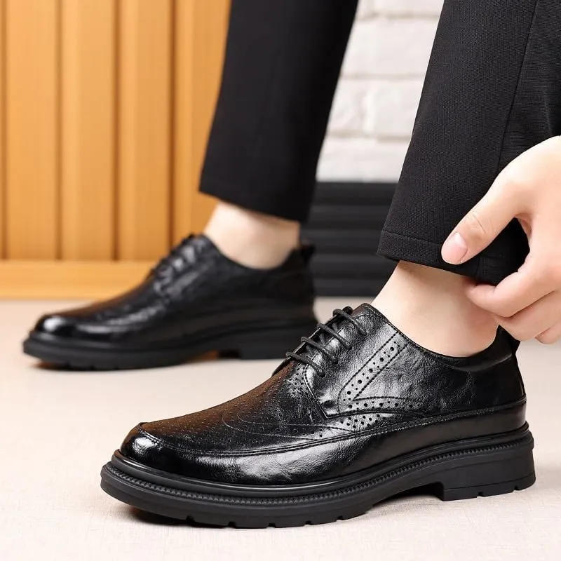 Men's Leather Formal Dress Shoes Mens Classic Lace Up Oxfords Shoes Business Casual Pointed Toe Breathable Derby Shoes for Men(Black,8.5)