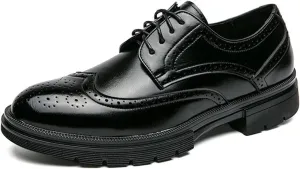 Men's Leather Platform Lace Up Wingtip Oxford Shoes Comfort Breathable Lug Sole Brogue Dress Shoes Casual Business Work Shoes