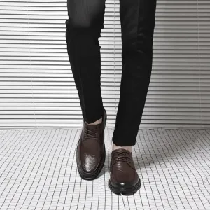 Men's Oxford Shoes Lace Up Pointed Toe Vegan Leather Cap Toe Non Slip Rubber Sole Slip Resistant Low Top Block Heel Formal Wedding Prom Shoes