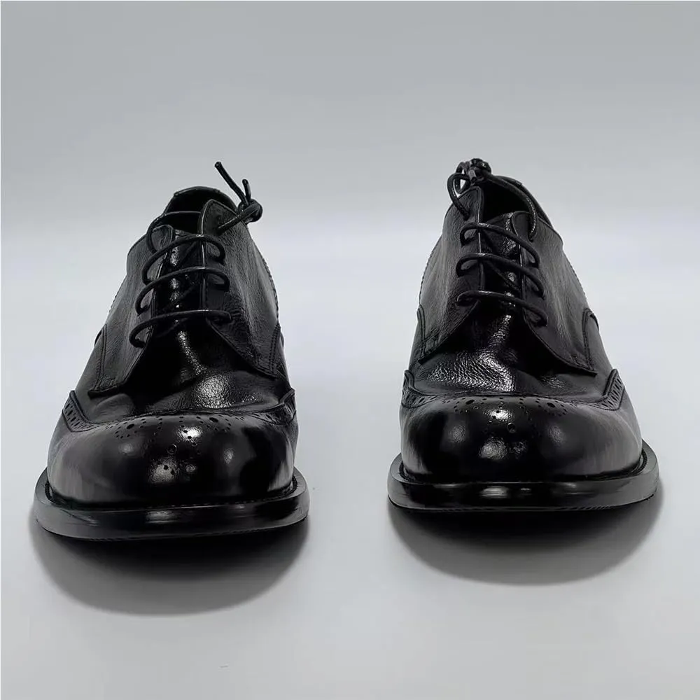 Men's Patent Leather Lace Up Brogue Shoes Slip Resistant Low Top Classic Oxford Comfortable Fashion Dress Shoes