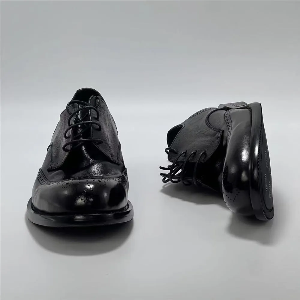 Men's Patent Leather Lace Up Brogue Shoes Slip Resistant Low Top Classic Oxford Comfortable Fashion Dress Shoes