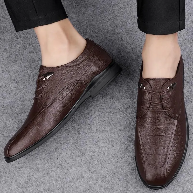 Men's Pointed Toe Tuxedo Shoes - Classic Lace Up Low Top Leather Dress Shoes for Business, Office, and Weddings