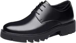 Men's Retro Casual Black Oxfords Dress Shoes, PU Leather Lace-Up Pointed Toe Derbys, Slip-On Formal Brogues, Smart Business Elevator Shoes for Men, Invisible Height Increasing Shoes