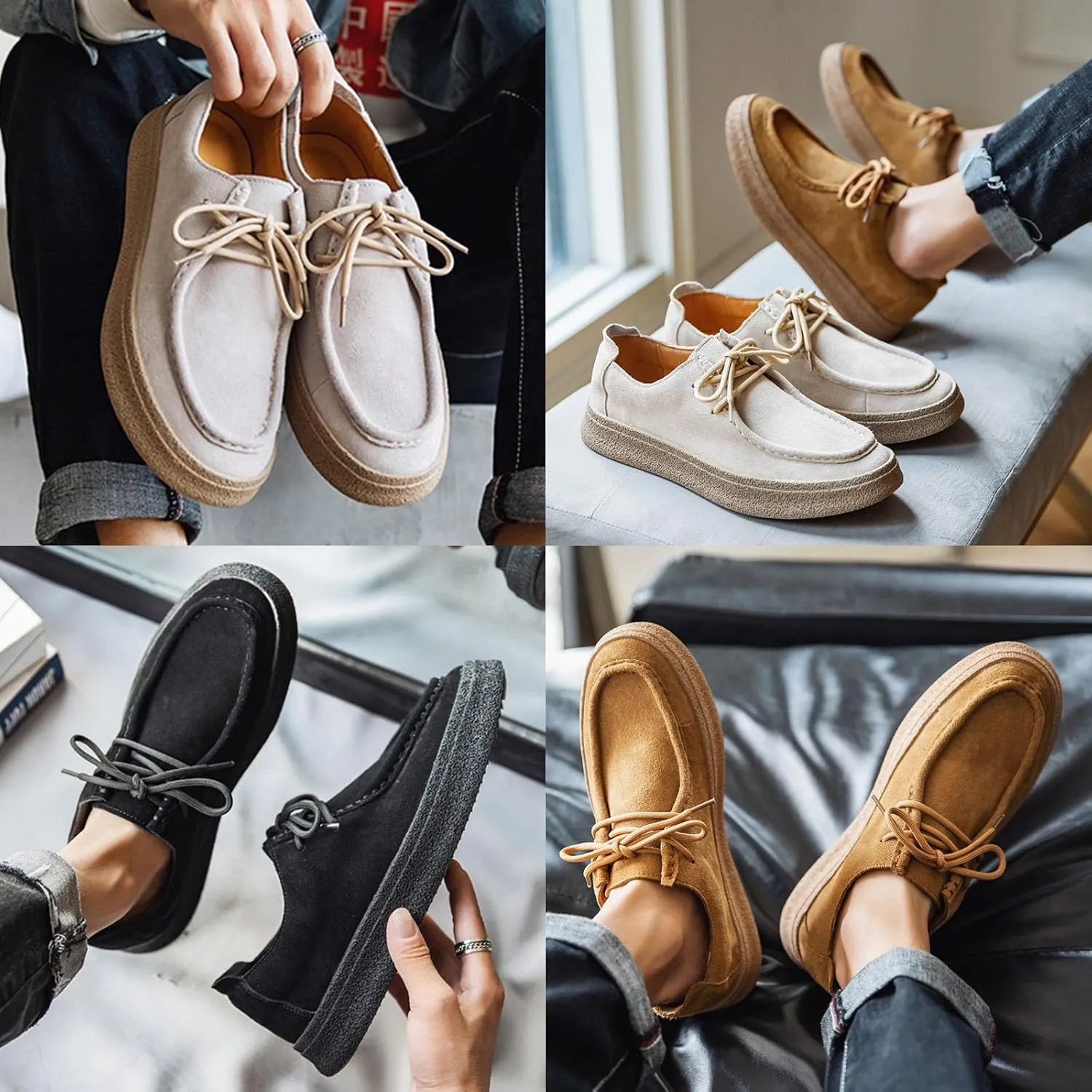 Men's Suede Fashion Dress Sneakers,Vintage Comfort Low-top Lace-up Softsole Moccasins Business Casual Oxford Shoes