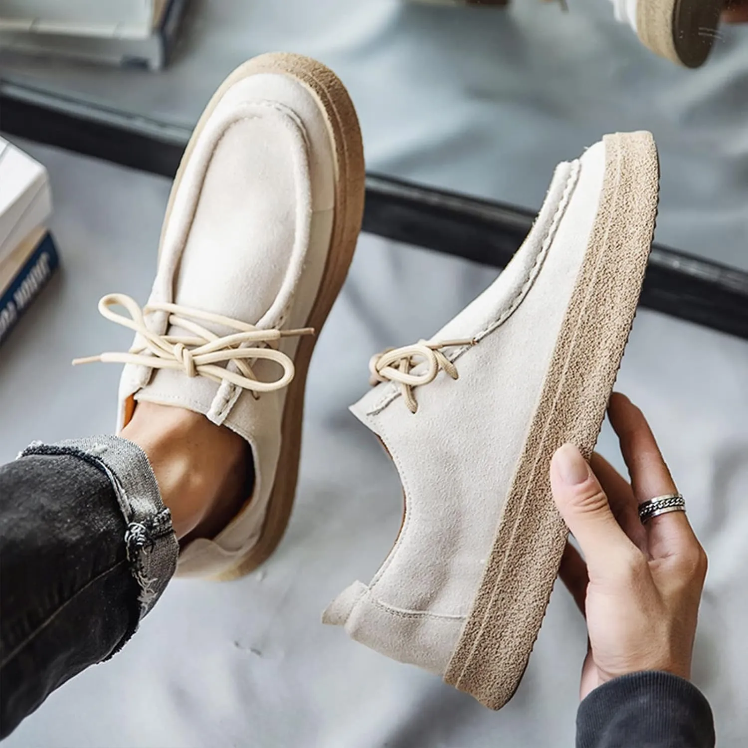 Men's Suede Fashion Dress Sneakers,Vintage Comfort Low-top Lace-up Softsole Moccasins Business Casual Oxford Shoes