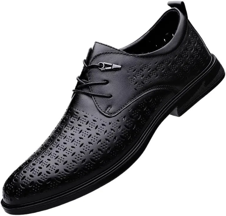 Men's Summer Fashion Breathable Dress Shoes Classic Lace-up Formal Tuxedo Derby Shoes Comfortable Non-Slip Low Top Work Shoes(9.5)