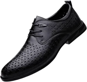 Men's Summer Fashion Breathable Dress Shoes Classic Lace-up Formal Tuxedo Derby Shoes Comfortable Non-Slip Low Top Work Shoes(9.5)