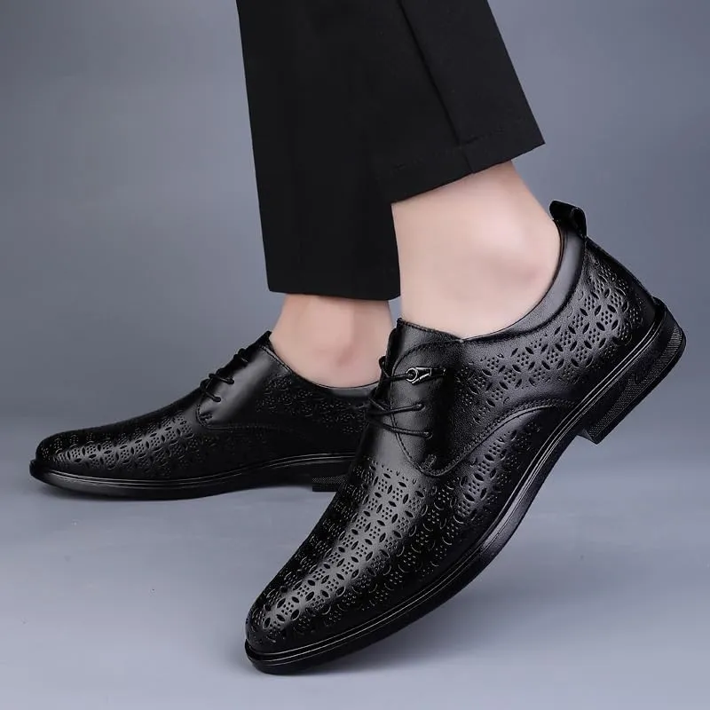 Men's Summer Fashion Breathable Dress Shoes Classic Lace-up Formal Tuxedo Derby Shoes Comfortable Non-Slip Low Top Work Shoes(9.5)