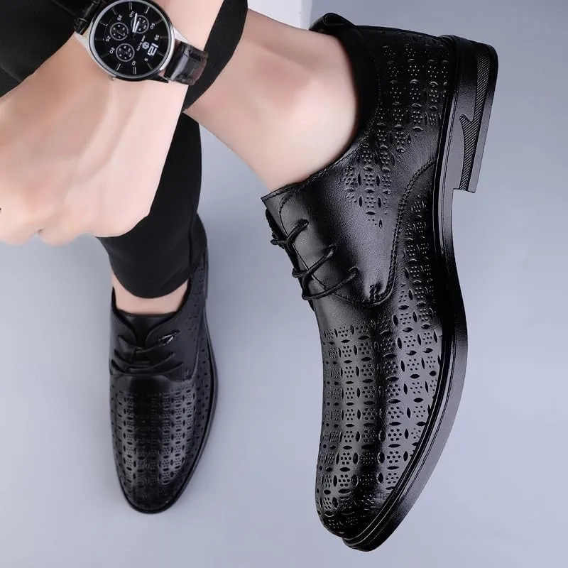 Men's Summer Fashion Breathable Dress Shoes Classic Lace-up Formal Tuxedo Derby Shoes Comfortable Non-Slip Low Top Work Shoes(9.5)