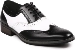 Metrocharm MC118 Men's Two Tone Perforated Wing Tip Lace Up Oxford Dress Shoes