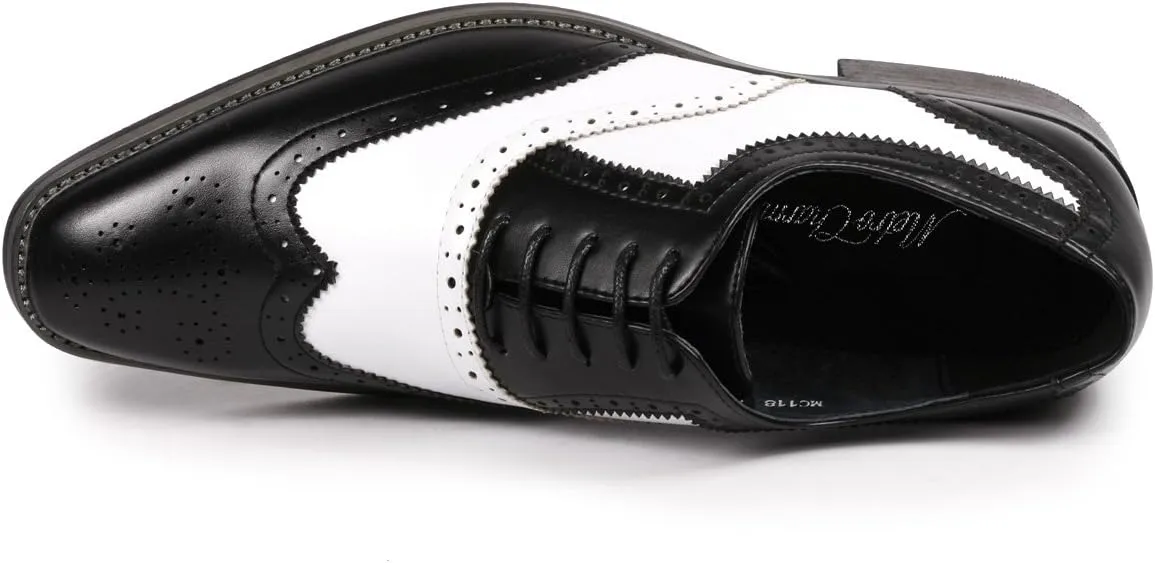 Metrocharm MC118 Men's Two Tone Perforated Wing Tip Lace Up Oxford Dress Shoes
