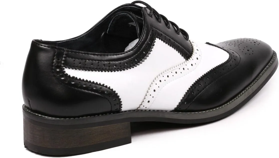 Metrocharm MC118 Men's Two Tone Perforated Wing Tip Lace Up Oxford Dress Shoes