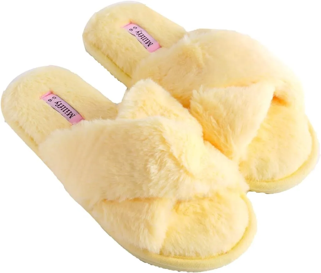Millffy Fuzzy Fluffy Open Toe Slippers for Summer Warm Comfy flip Flop Slippers for Women Slip on