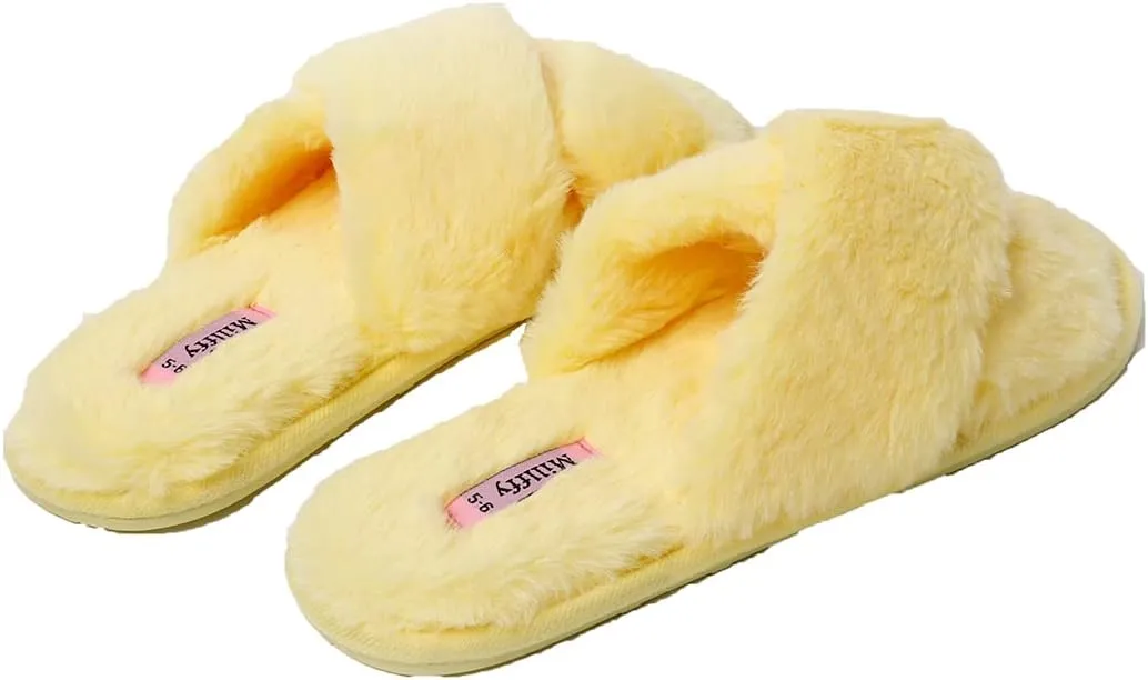 Millffy Fuzzy Fluffy Open Toe Slippers for Summer Warm Comfy flip Flop Slippers for Women Slip on