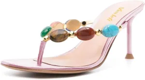 miss left Women Jewelled Open Toe Flip Flops Sexy Thin High Heel Slip on Thong Sandals Comfy Summer Party Shoes Size 4-16 US