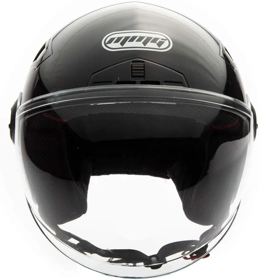 MMG Helmets Open Face Pilot Style Integrated Flip Up Visor DOT - Model 28 (Shiny Black, XL)