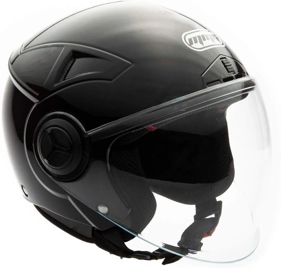 MMG Helmets Open Face Pilot Style Integrated Flip Up Visor DOT - Model 28 (Shiny Black, XL)