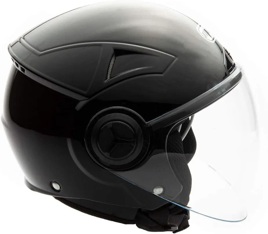 MMG Helmets Open Face Pilot Style Integrated Flip Up Visor DOT - Model 28 (Shiny Black, XL)