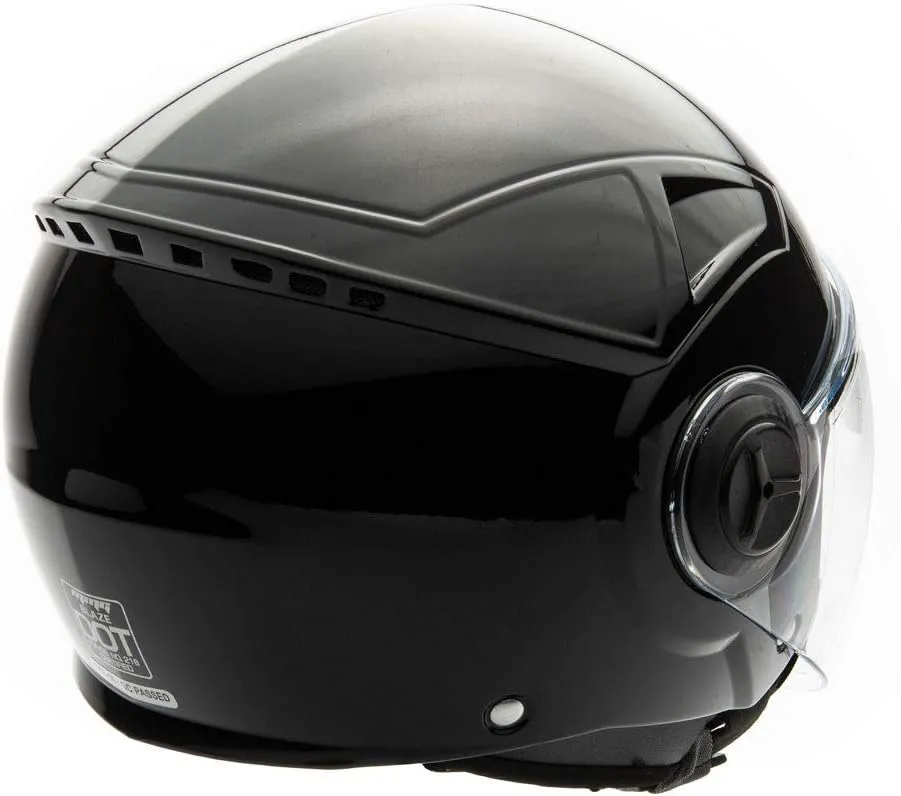 MMG Helmets Open Face Pilot Style Integrated Flip Up Visor DOT - Model 28 (Shiny Black, XL)