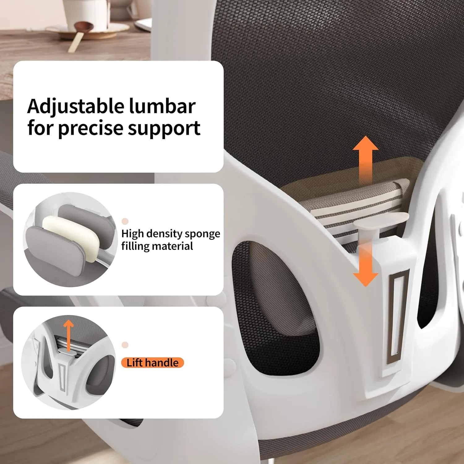 Monhey Office Chair Ergonomic Desk Chair with Lumbar Support&Headrest&Flip-up Arms Height Adjustable Rocking Swivel High Back Computer Chair Warm Taupe Mesh Study Chair (02White Grey)