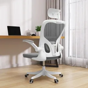 Monhey Office Chair Ergonomic Desk Chair with Lumbar Support&Headrest&Flip-up Arms Height Adjustable Rocking Swivel High Back Computer Chair Warm Taupe Mesh Study Chair (02White Grey)