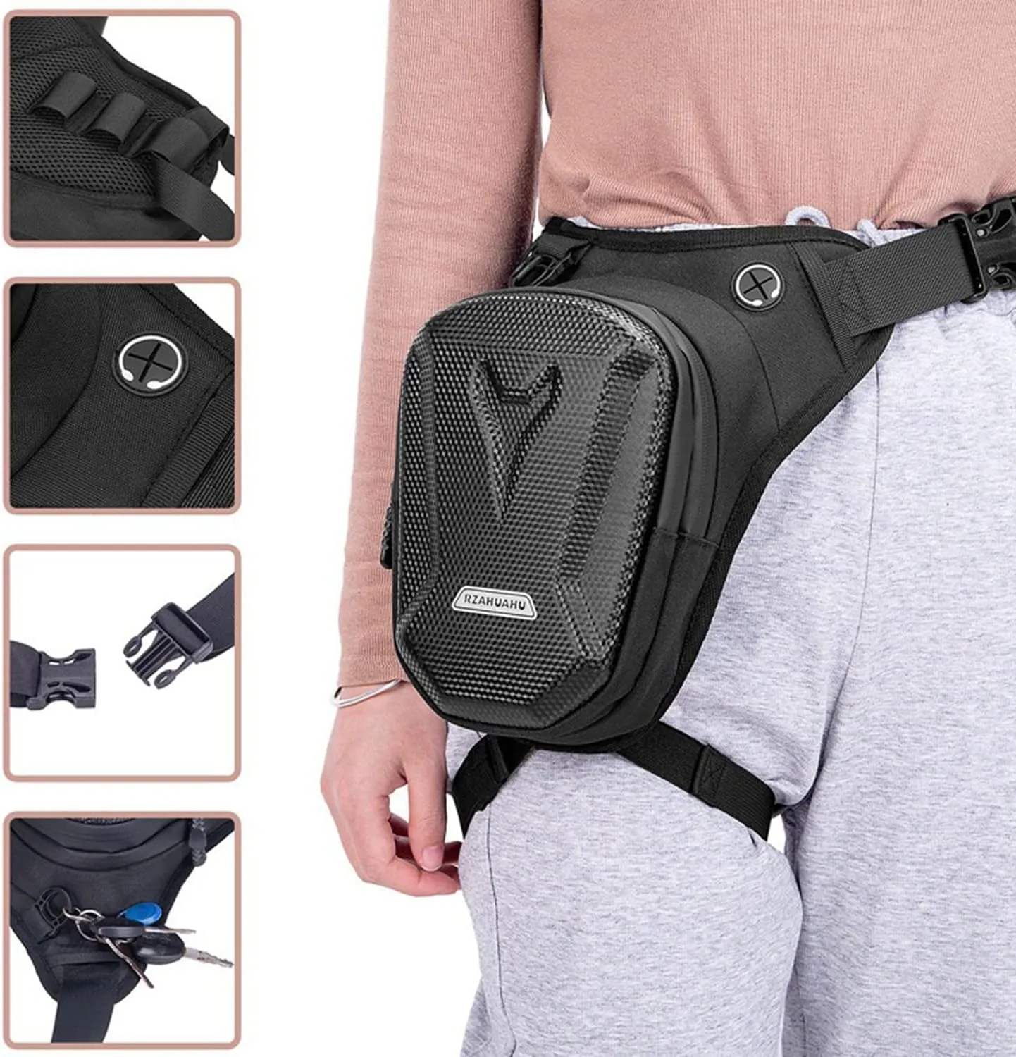 Motorcycle Drop Leg Bag Oxford Waist Pack for Men Women Bum Hip Fanny Belt Purse Pouch Outdoor Travel Sports Hiking Bike Riding Cycling Thigh Daypack (Black)
