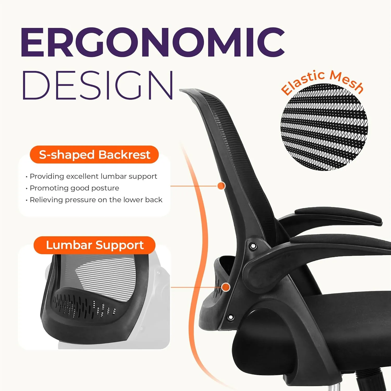 NEO CHAIR Office Desk Computer Gaming Chair with Executive Ergonomic Lumbar Back Support Flip-up Padded Armrest Adjustable Height and Wheels for Home or Office (Black)