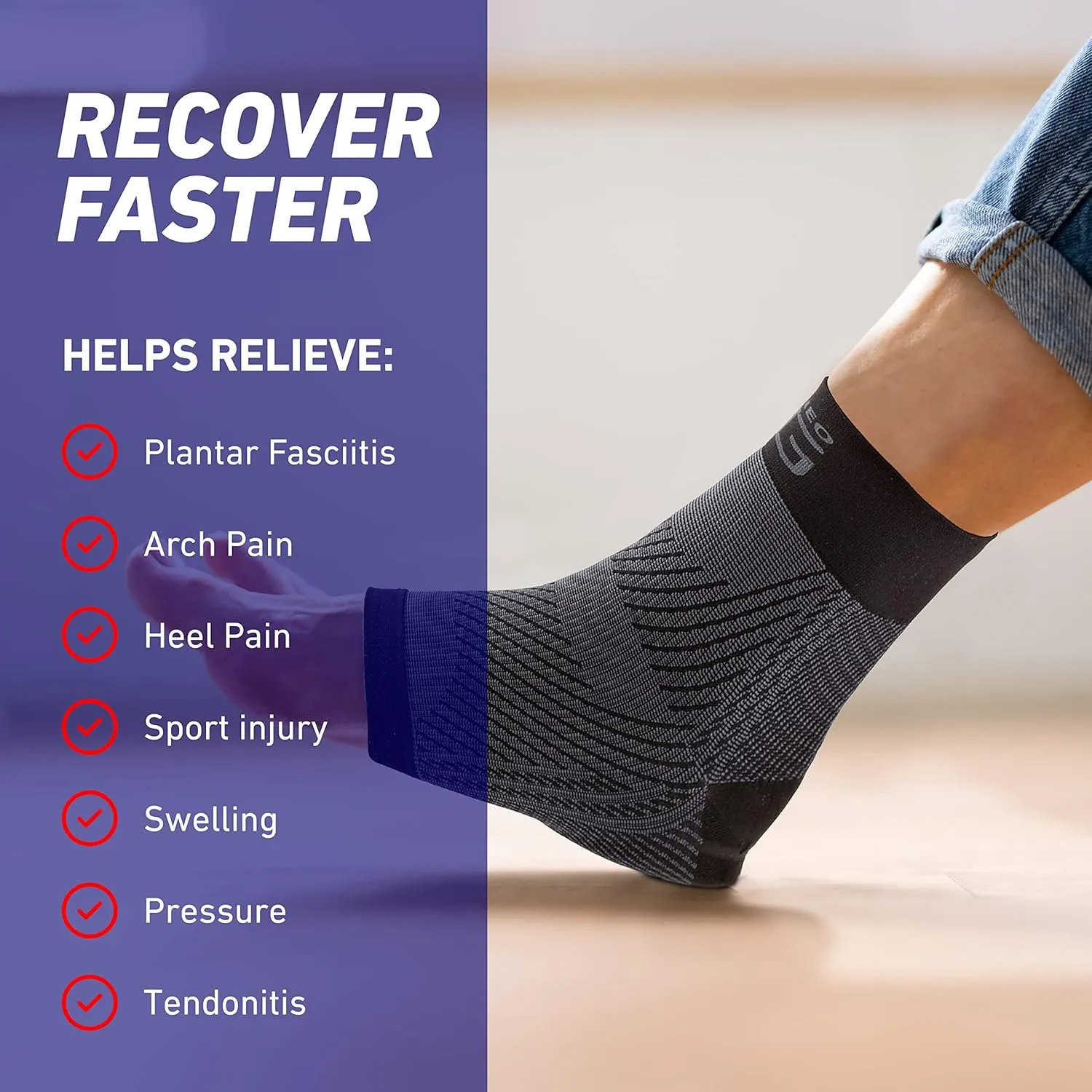 Neo-G Plantar Fasciitis Compression Socks – Support for Plantar Fasciitis, Heel and Arch Pain, Silicone Heel Cushioning for Targeted Pain Relief – Class 1 Medical Device – 1 Pair - XL