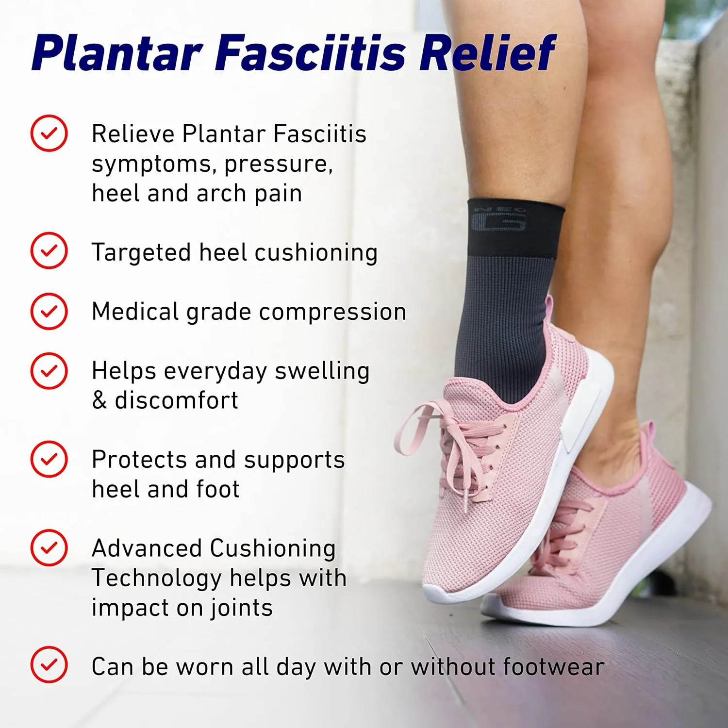 Neo-G Plantar Fasciitis Compression Socks – Support for Plantar Fasciitis, Heel and Arch Pain, Silicone Heel Cushioning for Targeted Pain Relief – Class 1 Medical Device – 1 Pair - XL