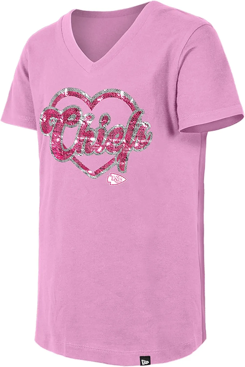 New Era Girls Youth NFL Flip Sequins V-Neck T-Shirt