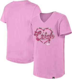New Era Girls Youth NFL Flip Sequins V-Neck T-Shirt