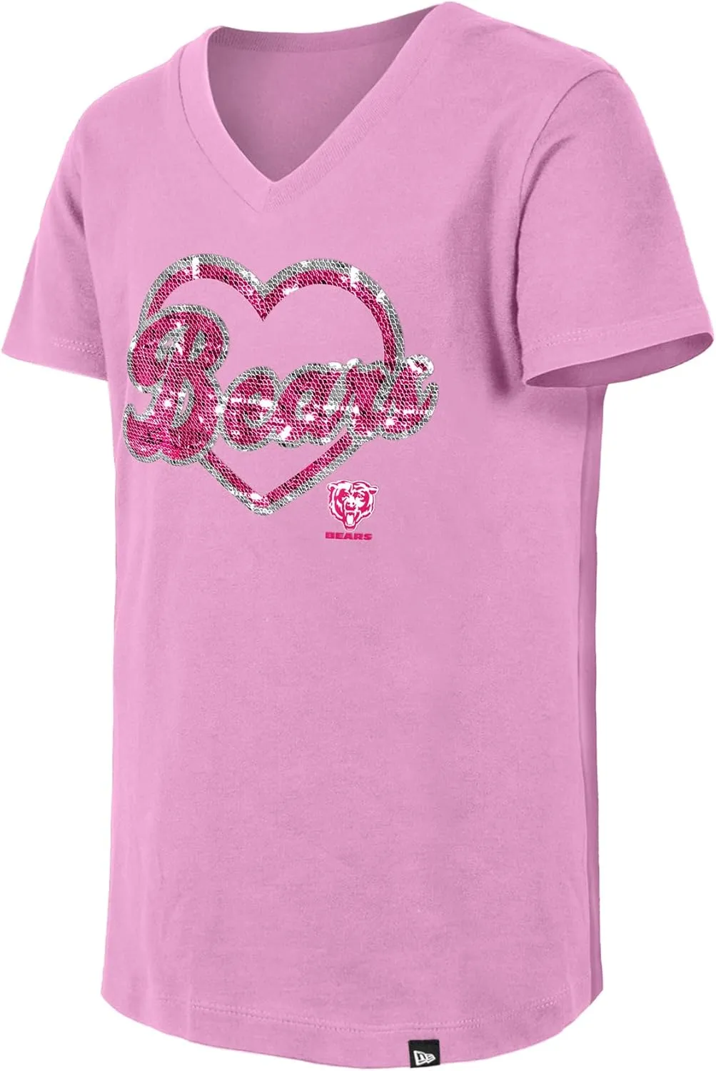 New Era Girls Youth NFL Flip Sequins V-Neck T-Shirt