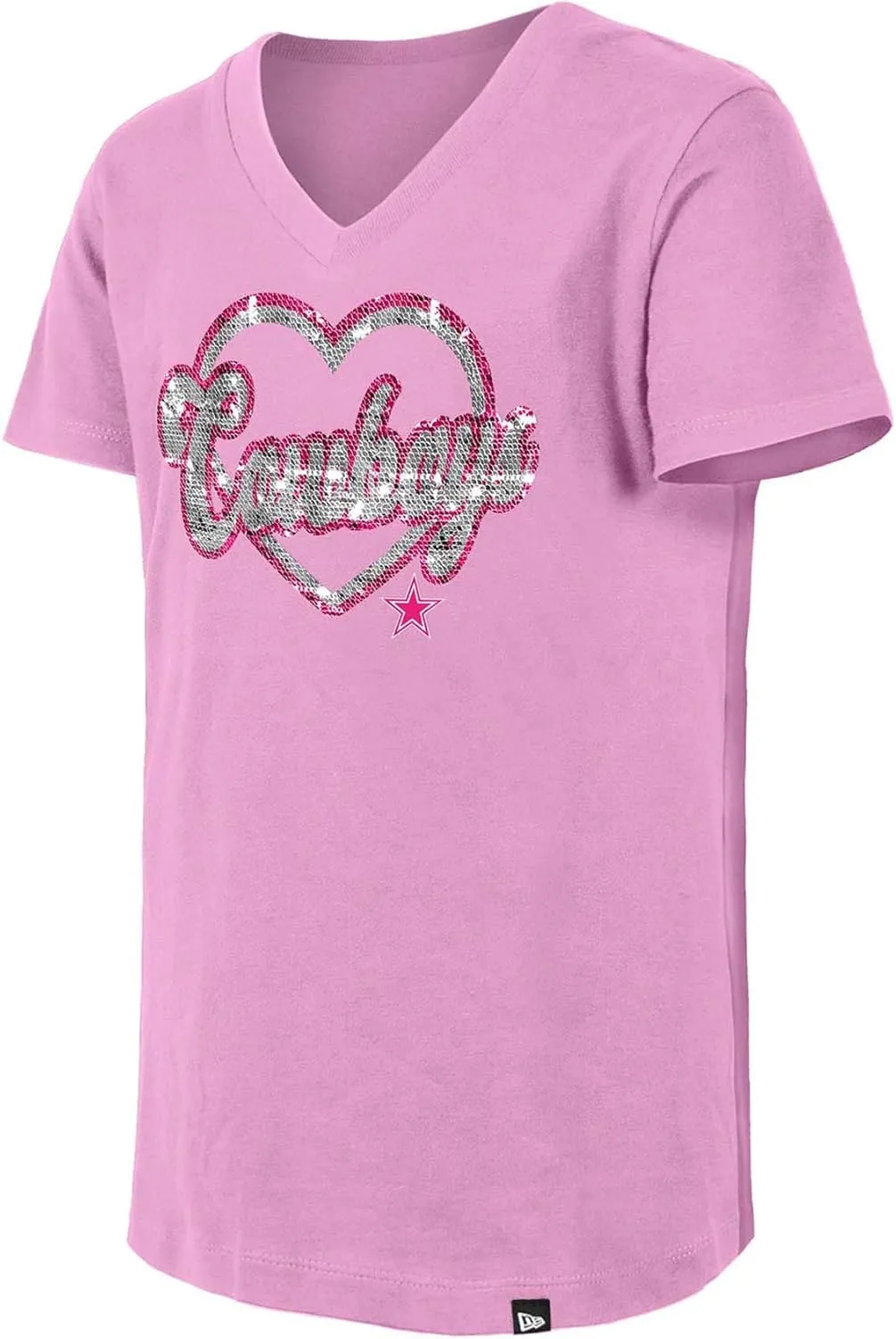 New Era Girls Youth NFL Flip Sequins V-Neck T-Shirt