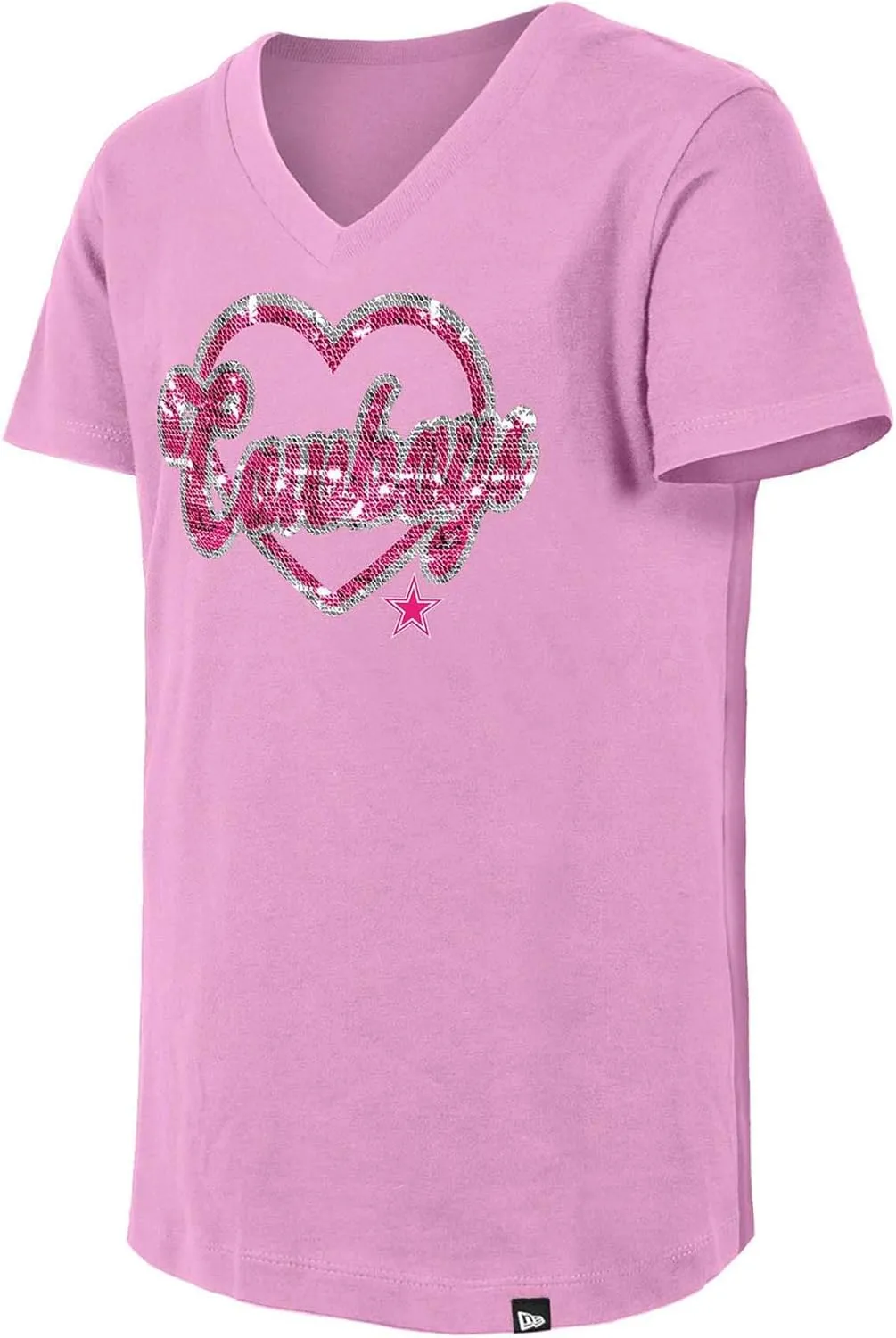 New Era Girls Youth NFL Flip Sequins V-Neck T-Shirt