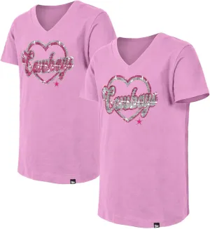 New Era Girls Youth NFL Flip Sequins V-Neck T-Shirt